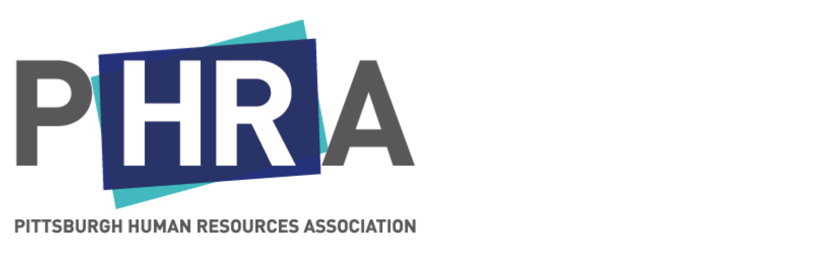 Logo of Pittsburgh Human Resources Association with bold letters 'PHRA' overlaid on teal and navy rectangles.