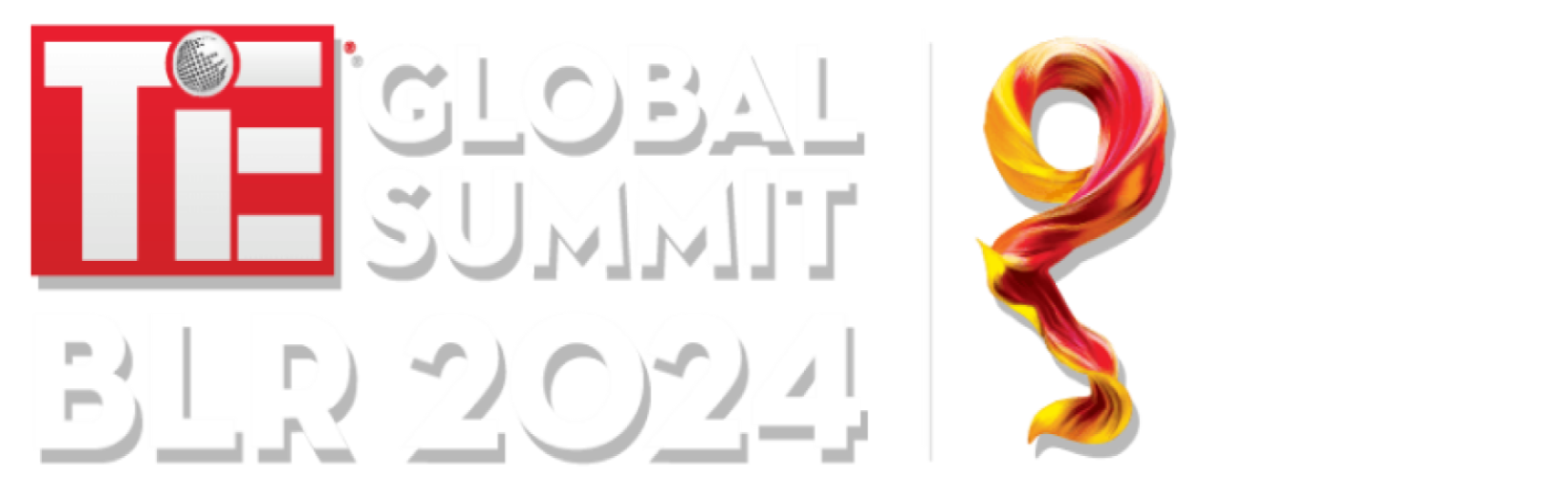 Logo of the Global Summit BLR 2020. It includes bold white text on a dark background with a red, orange, and yellow swirl design. Representing HR Geckos at the TiE Global Summit Women’s Finals.