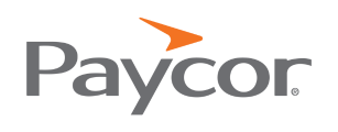 Paycor logo featuring the company name in gray lowercase letters with an orange, upward-pointing arrow-like symbol above the letter 'y'