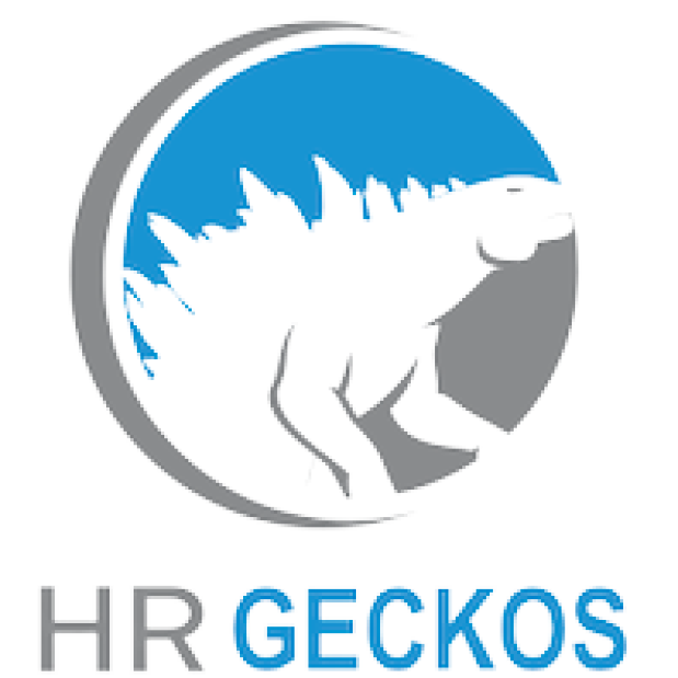 HR Geckos Logo featuring a gecko, symbolizing agility and transformation, alongside the text 'HR Geckos' for efficient HR operations and automation solutions.